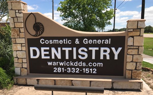 Robert S. Warwick DDS. Dentist. Next door to Creekside Intermediate on FM518 in League City. Look for the statues out front.