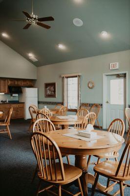 Heritage offers a comfortable dining area and is happy to assist you with ordering delicious options from our local caterer.