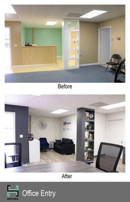 Office entry before and after.