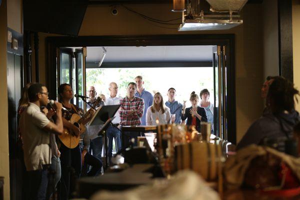 Sunday worship at our old location, the Ugly Mug on Barracks Row.