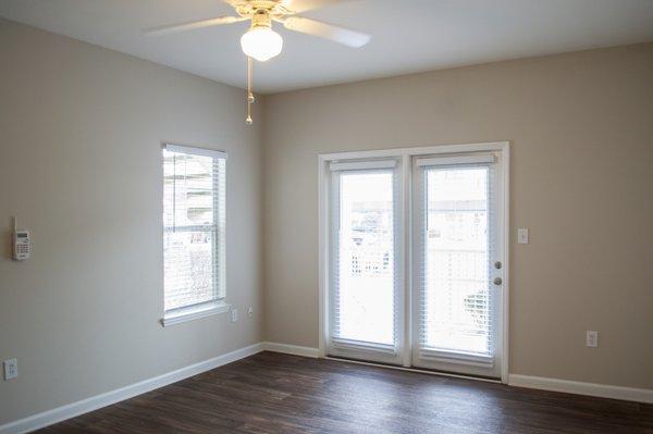 Luxurious updated look with faux wood blinds.