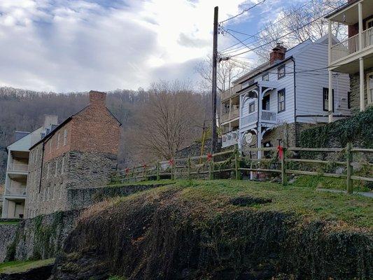 Looking up from High St. in Downtown Harper's Ferry