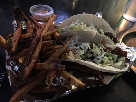 Fish tacos and fries