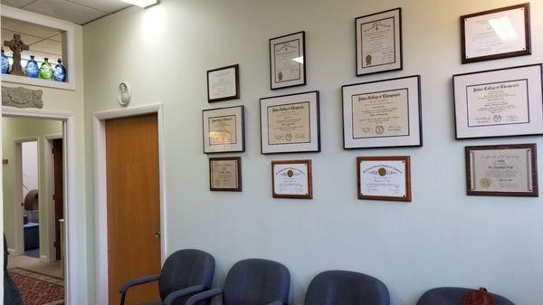 Certificates in waiting area