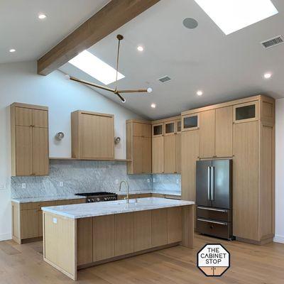 White Oak Flat Panel Custom Kitchen Cabinets & Island #osage