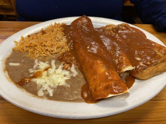 Combination #13, Enchilada, burrito and chile relleno