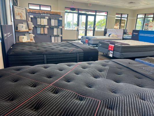 This is our Showroom and some of our mattress  models in display ready to try.