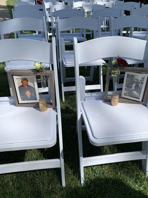 Clean white padded chairs