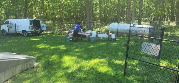 The guys setting up their cooking station!