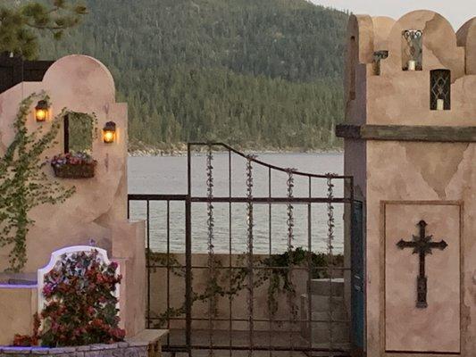 The stage overlooking the lake at dusk