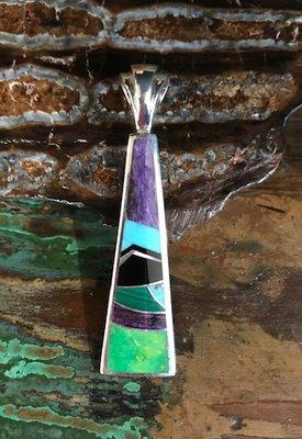 sterling silver multi-color inlay pendant.