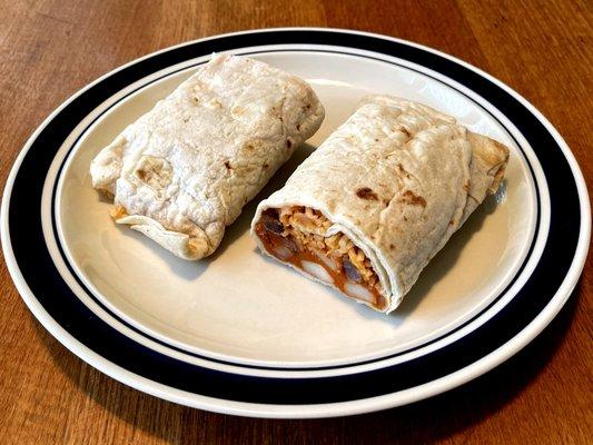 Steak, Potato & Red Sauce Burrito Plated at Home