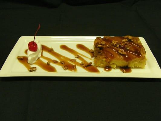 Pineapple Upside-down Cake, with Bourbon Caramel Sauce and Pralined Pecans