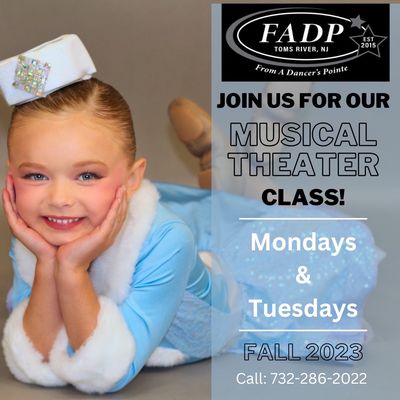 Come join this cutie for musical theater on Mondays and Tuesdays for our minis ages 5-7 through teens