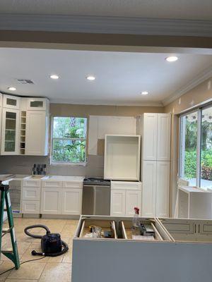 Paint cabinets and ceiling