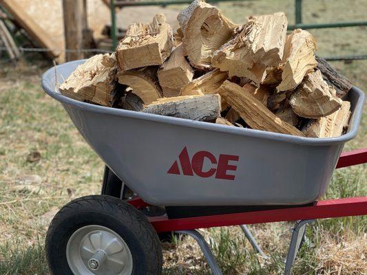 Campers wheel barrel firewood