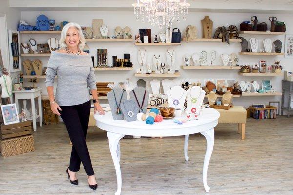 Founder Ellen Eppie in Scooch A Mi Boutique, Chatham, NJ.