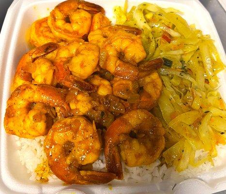 Curried Shrimp with White Rice & Steamed Cabbage