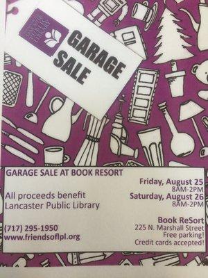 Garage sale to help out our library! With budget cuts, we've gotten creative! Stop by...and buy!