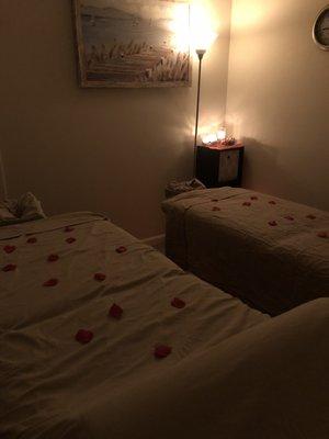 Couples massage set up.