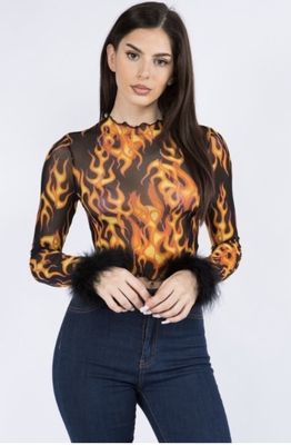 I'm Fire Mesh Fur Cuff Top