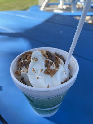 Tornado - Vanilla ice cream and Butterfinger candy mixed in! Very yummy!