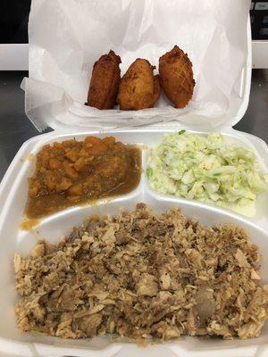 Turkey BBQ Yams Cole Slaw Hush Puppies