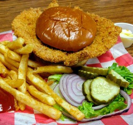 Famous Breaded Pork Tenderloin.  Tasty, tender, and too much to eat!