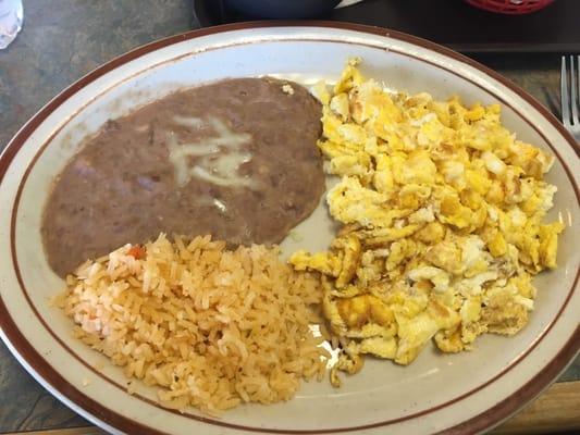 3 eggs rice and beans