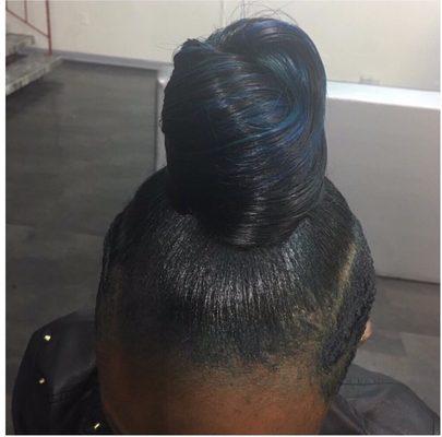 Swirl Bun with Blue Highlights