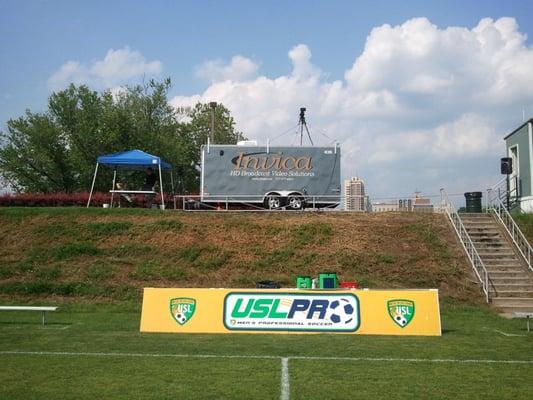 Location setup for USL professional Soccer Broadcasts LIVE on You Tube for the league and Live-To-Tape for TV on ABC 27