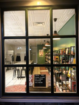 Front window view to Foodies Cookbook Shop located at 3548 Main Street Stratford, CT