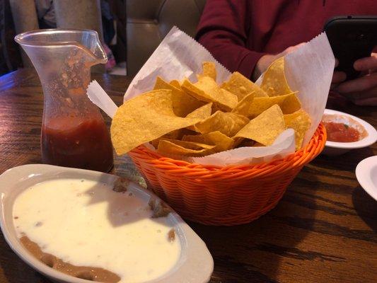 Chips, salsa and bean dip