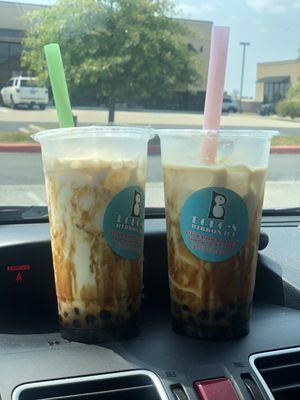 Black sugar iced latte with boba!!