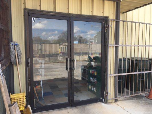 East end door.  Use this door in cold weather, when the garage doors are closed.