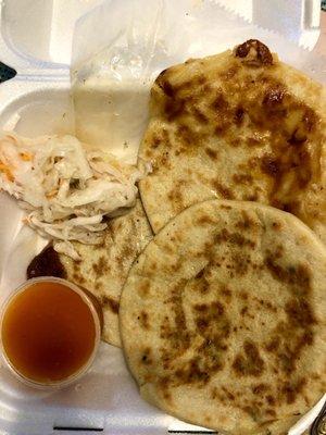 Pupusas filled with Beans, Pork and Squash