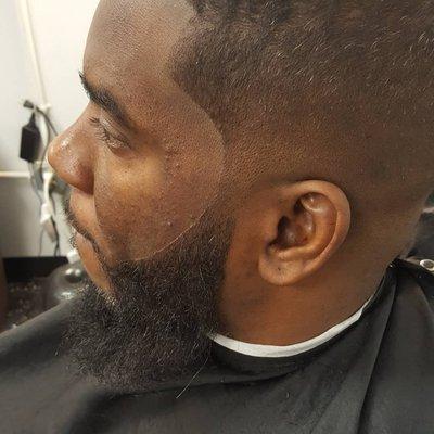 Mid bald fade with beard clean up and line