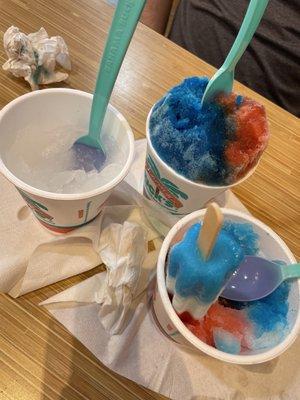 Sugar free white coconut, Sour blue raspberry and strawberry and the bomb pop.