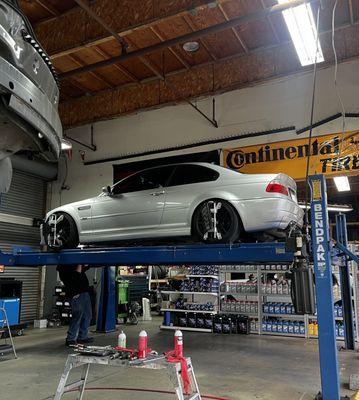 2003 BMW M3 in for alignment.