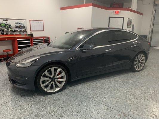 Tesla Model 3 completed in 18% Ceramic window tint.