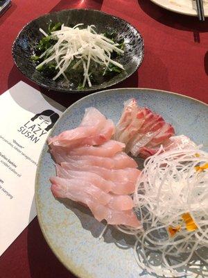 Sashimi served with pickled ginger jelly and scalded scallion oil at Lazy Susan pop-up on 11.1.2018.