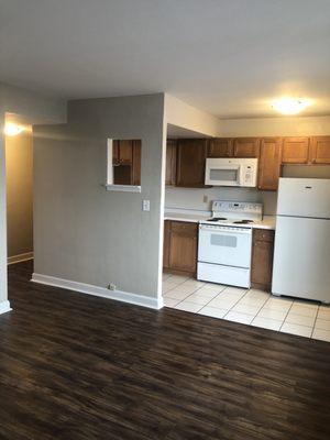 Updated Kitchen. Full sized oven and fridge, also a large microwave.