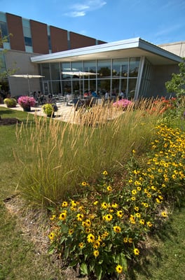 The Latté Da! Café patio at the Champaign Public Library