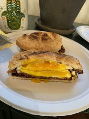 Salami egg and cheese. Runny yolk request.