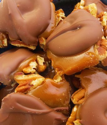 Yummy chocolate covered caramel- pecan turtles at the Black Sheep Wine Shop.