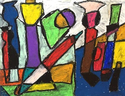 Oil Pastel - Expressionist Art Musical Chair by 6-10 years old artists