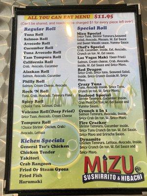 All You Can Eat Menu