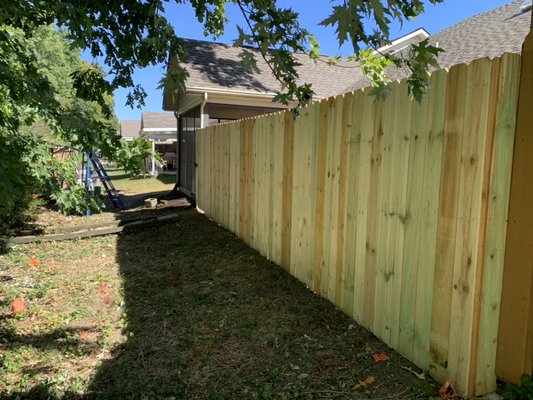 Standard treated dog eared fence 6' tall.