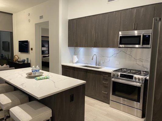 Kitchen and dining area and bedroom all you need plus washer dryer iron and board and a balcony