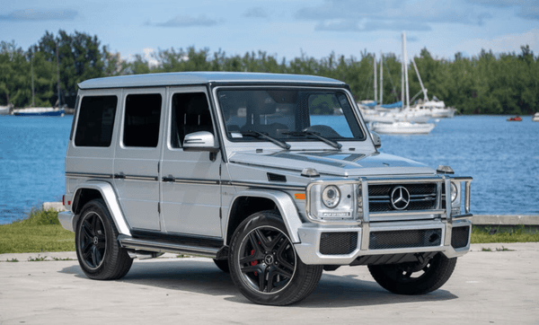 Fully Equipped 2018 Mercedes Benz G-Class AMG Available for rent. Sharp Silver Exterior & Burgundy Leather Interior.